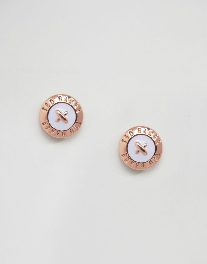 Ted Baker Rose Gold & Lilac Eisley Enamel Mini Button Earrings - Gold