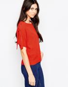 See By Chloe Top With Lace Up Sleeves - Red