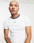 Asos Design Muscle Fit Rib T-shirt In White With Contrast Black Tipping