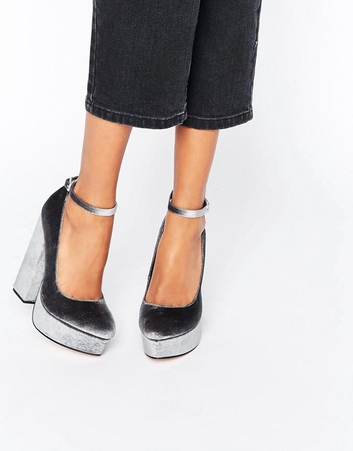 Asos Pancakes Velvet Platforms - Gray