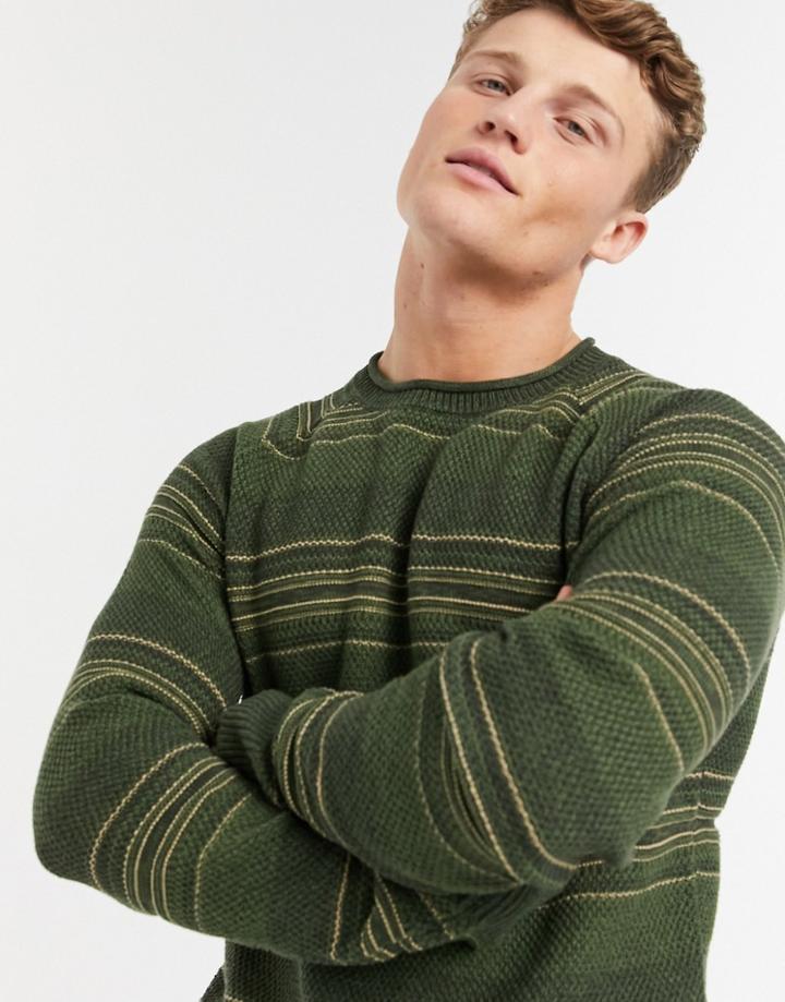 Selected Homme Damon Striped Crew Neck Sweater-green