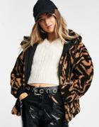 Varley Montalvo Hooded Faux Shearling Jacket In Aztec Zebra Print-multi