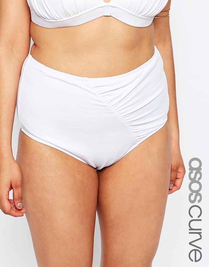 Asos Curve Mix & Match Highwaist Bikini Bottom With Wrapped Front And Support - White