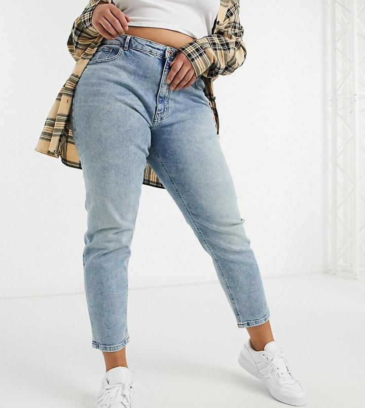 Only Curve Veneda Mom Jeans In Light Blue-blues
