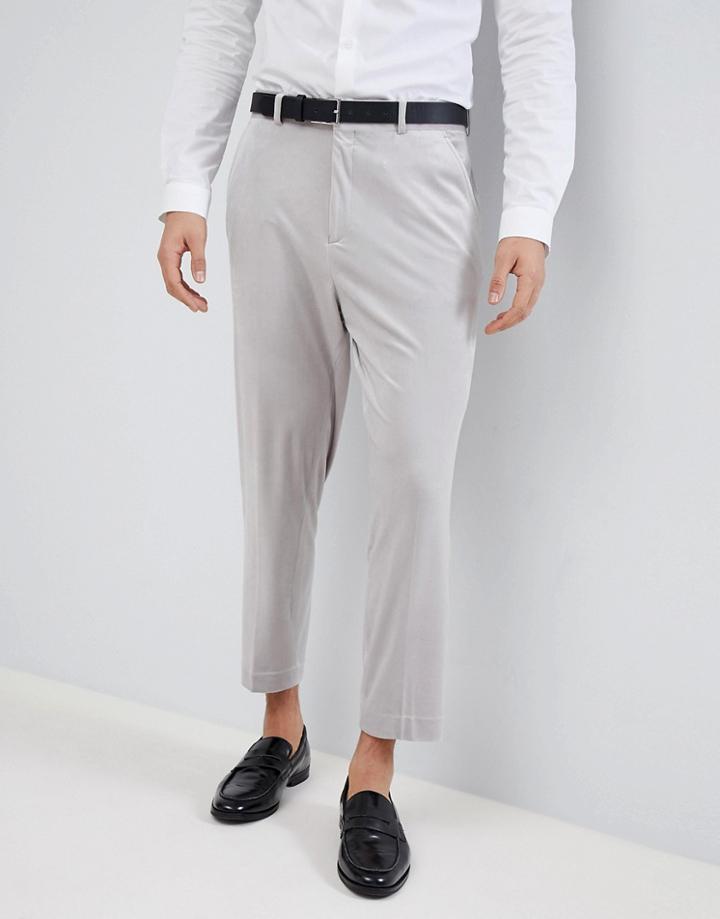 Asos Tapered Smart Pants In Ice Gray Velvet