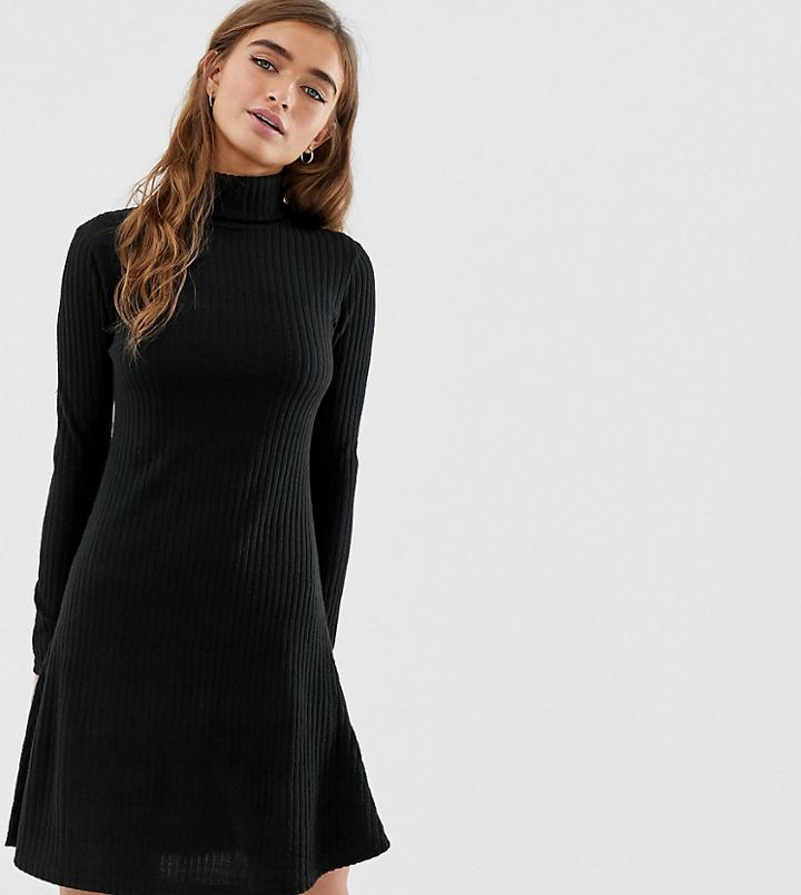 New Look Petite Roll Neck Dress In Black