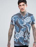 Asos Regular Fit Viscose Shirt With Hawaiian Print - Gray