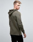 Asos Hoodie With Distressed Hem & Print - Green