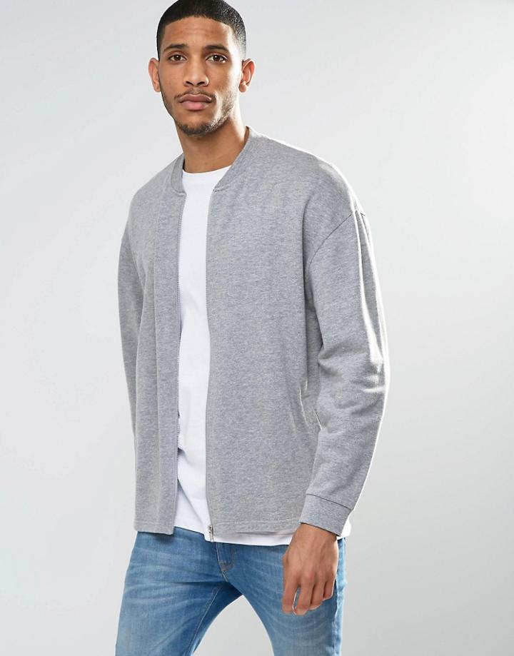 Asos Oversized Bomber With Fixed Hem - Gray Marl