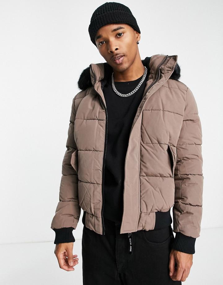 Sixth June Padded Parka Jacket In Brown