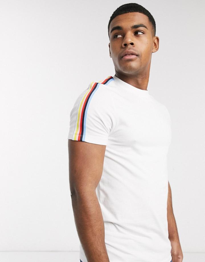 Asos Design Organic Skinny T-shirt With Rainbow Taping In White