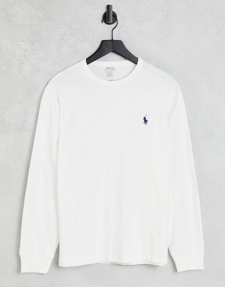 Polo Ralph Lauren Player Logo Heavyweight Long Sleeve T-shirt Classic Oversized Fit In White