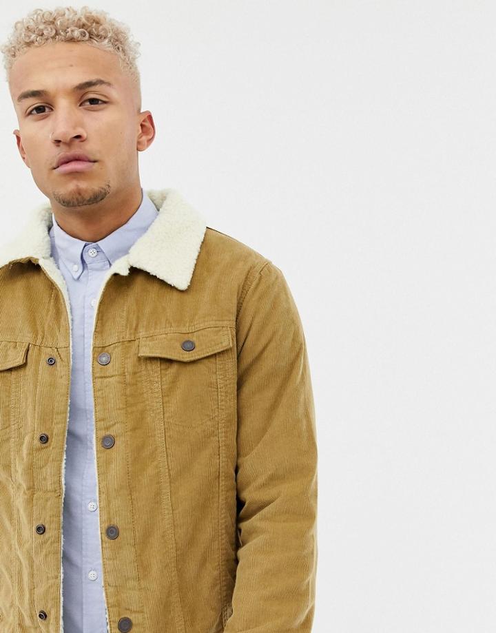 Pull & Bear Fleece Lined Cord Jacket In Tan - Beige