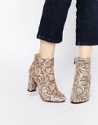 Daisy Street Snake Print Block Heeled Ankle Boots - Snake Effect