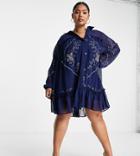 Asos Design Curve Soft Mini Smock Shirt Dress With Embroidery In Navy