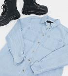 Asos Design Tall Denim Oversized Shirt Dress In Midwash Blue-blues