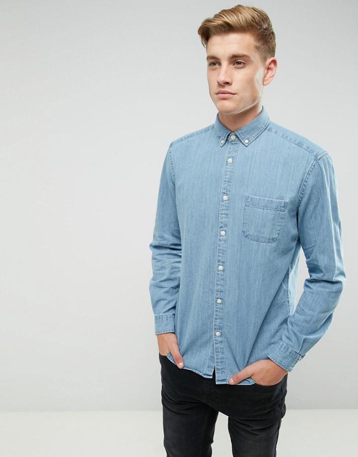Esprit Shirt In Regular Fit Denim - Blue