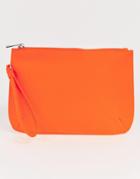 Asos Design Zip Top Clutch In Neon - Orange