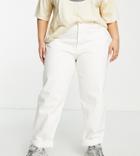 Asos Design Curve Organic Cotton Blend Mid Rise 'slouchy' Mom Jeans In Ecru-neutral