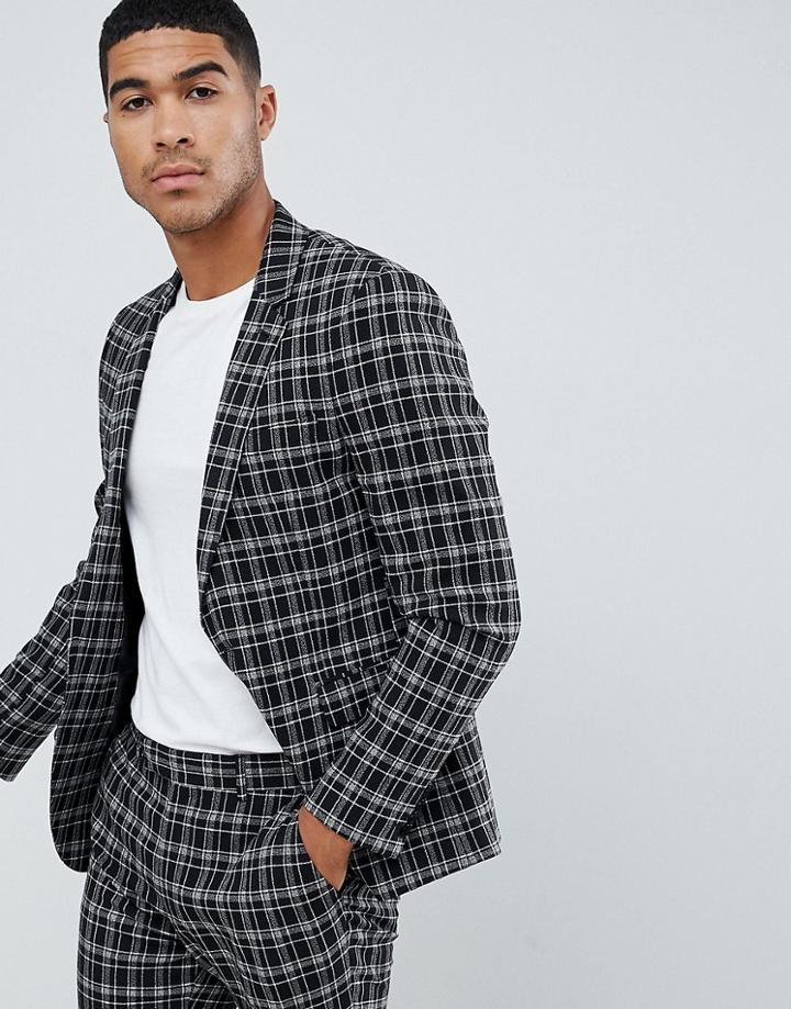 Asos Design Skinny Suit Jacket In Black And White Grid Check - Black