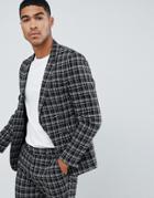 Asos Design Skinny Suit Jacket In Black And White Grid Check - Black