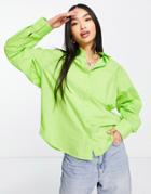Stradivarius Oversized Cotton Shirt In Lime-green