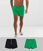 Asos Design Swim Shorts 2 Pack In Green & Black Short Length - Multi