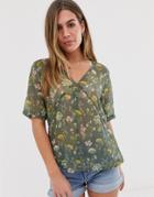 Jdy Ditsy Floral Button Detail Blouse - Green