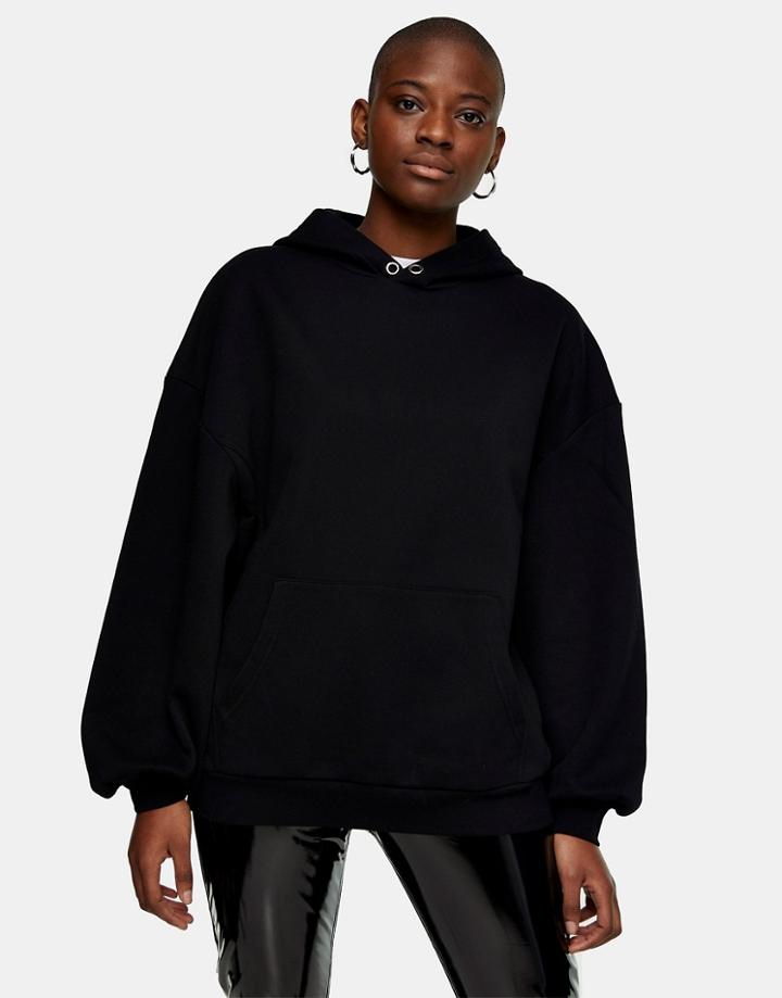 Topshop Eyelet Hoodie In Black