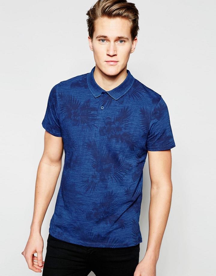 Threadbare Floral Polo Shirt - Blue