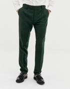 Asos Design Wedding Slim Suit Pants In Green Wool Mix Herringbone - Green