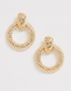 Asos Design Earrings In Textured Doorknocker Design In Gold Tone