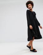 Monki Frill Detail Midi Dress - Black
