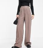 Missguided Tall Pleated Wide Leg Pants In Taupe-brown