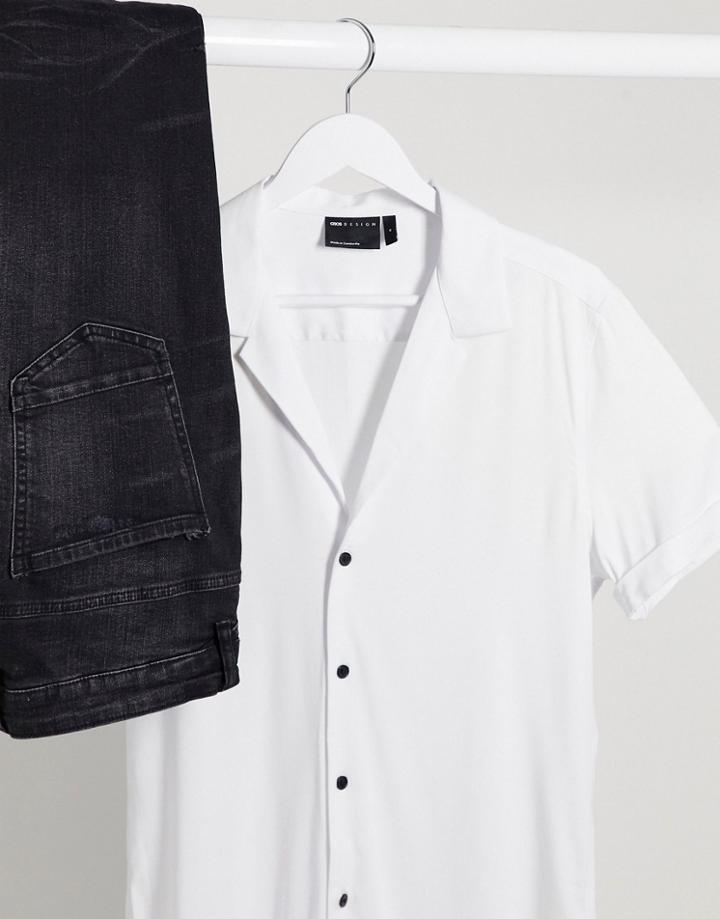 Asos Design Muscle Viscose Shirt With Low Revere In White