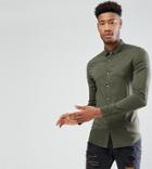 Asos Tall Skinny Viscose Shirt In Khaki - Green