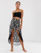River Island Beach Wrap Skirt In Leopard Print - Black