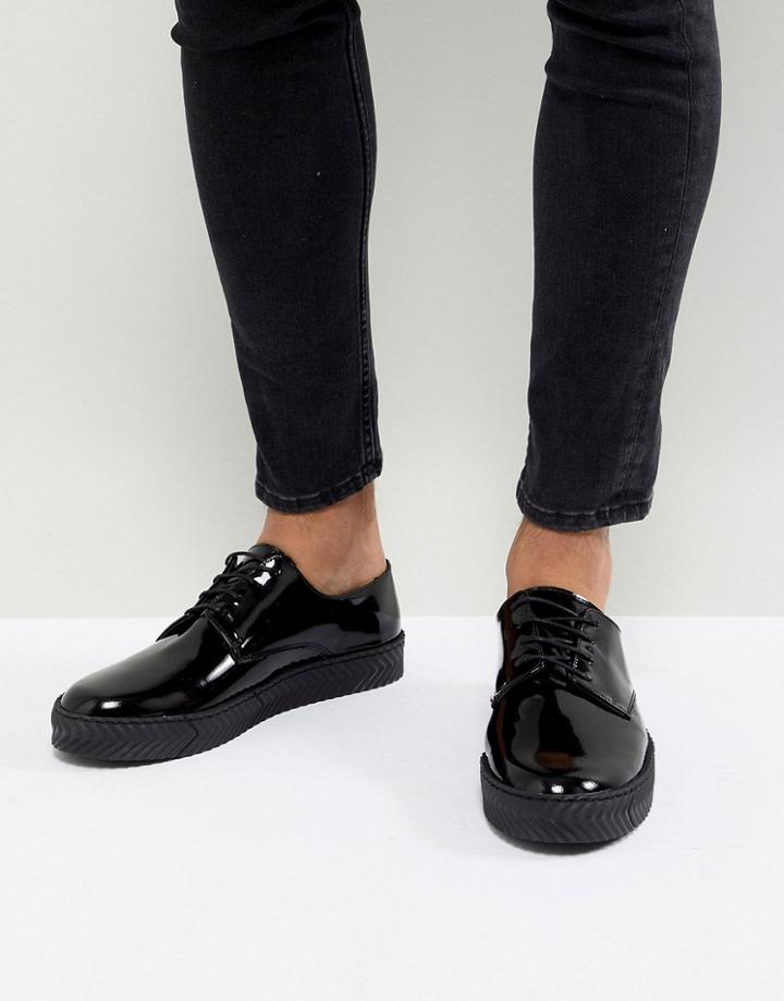 Asos Design Lace Up Derby Shoes With Chevron Sole - Black