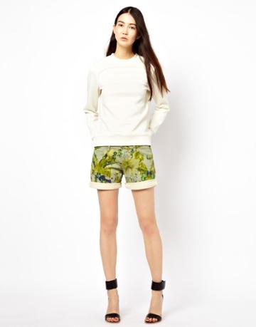 See By Chloe Denim Shorts In Watercolour Camo