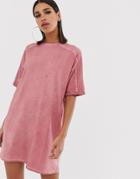 Asos Design T-shirt Dress With Rolled Sleeves And Wash-pink