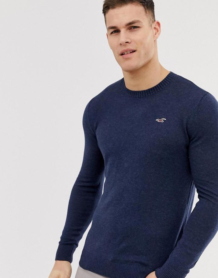 Hollister Lightweight Muscle Fit Crew Neck Knit Sweater In Navy Marl - Navy
