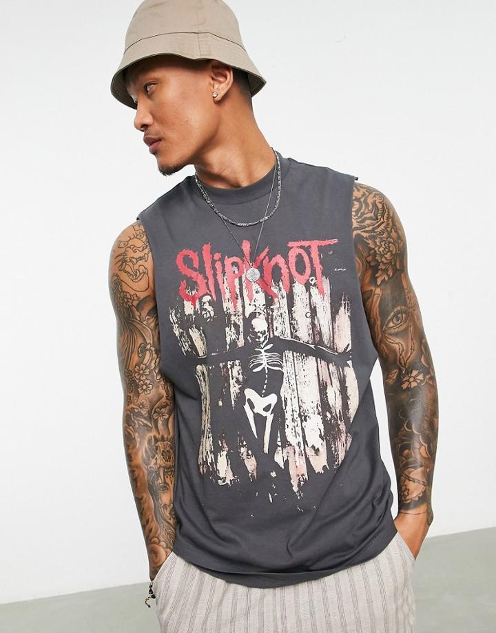 Asos Design Tank Top With Slipknot Prints In Black-gray