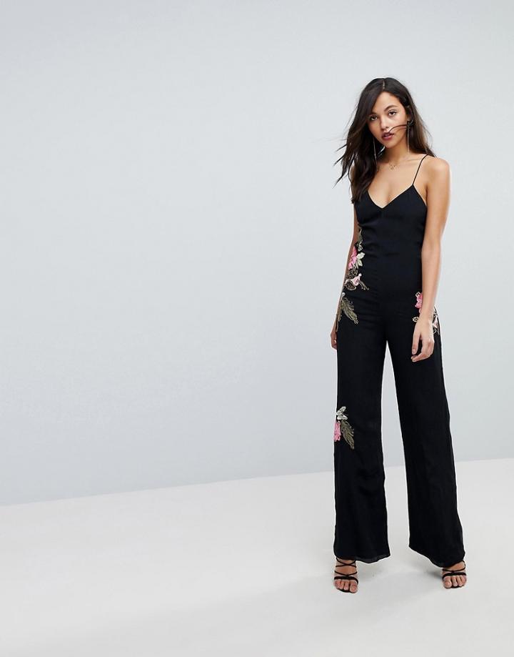 Millie Mackintosh Rose Embroidery Jumpsuit - Black