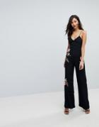 Millie Mackintosh Rose Embroidery Jumpsuit - Black