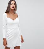 Asos Design Long Sleeve Sweetheart Wrap Mini Dress