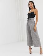 Prettylittlething Wide Leg Belted Pants In Gray Check - Multi