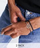 Asos Design 2 Pack Cord Bracelet Set With Gold Greek Charm In Black