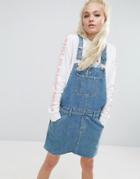 Asos Denim Overall Dress In Mid Wash Blue - Blue