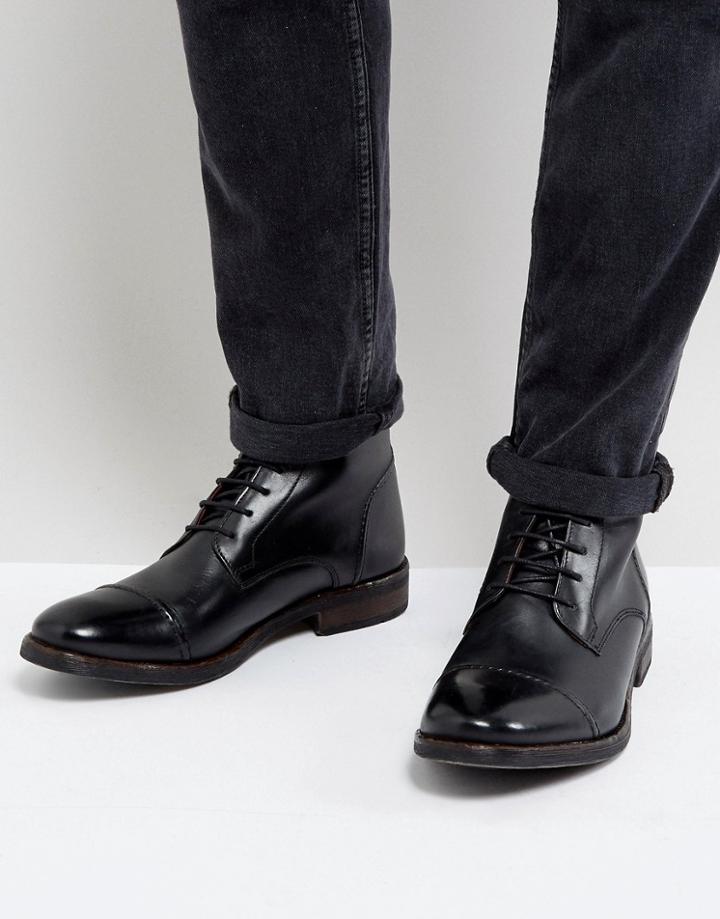 Base London Clapham Leather Hi Shine Military Boots In Black - Black