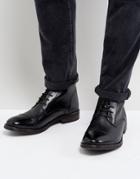 Base London Clapham Leather Hi Shine Military Boots In Black - Black